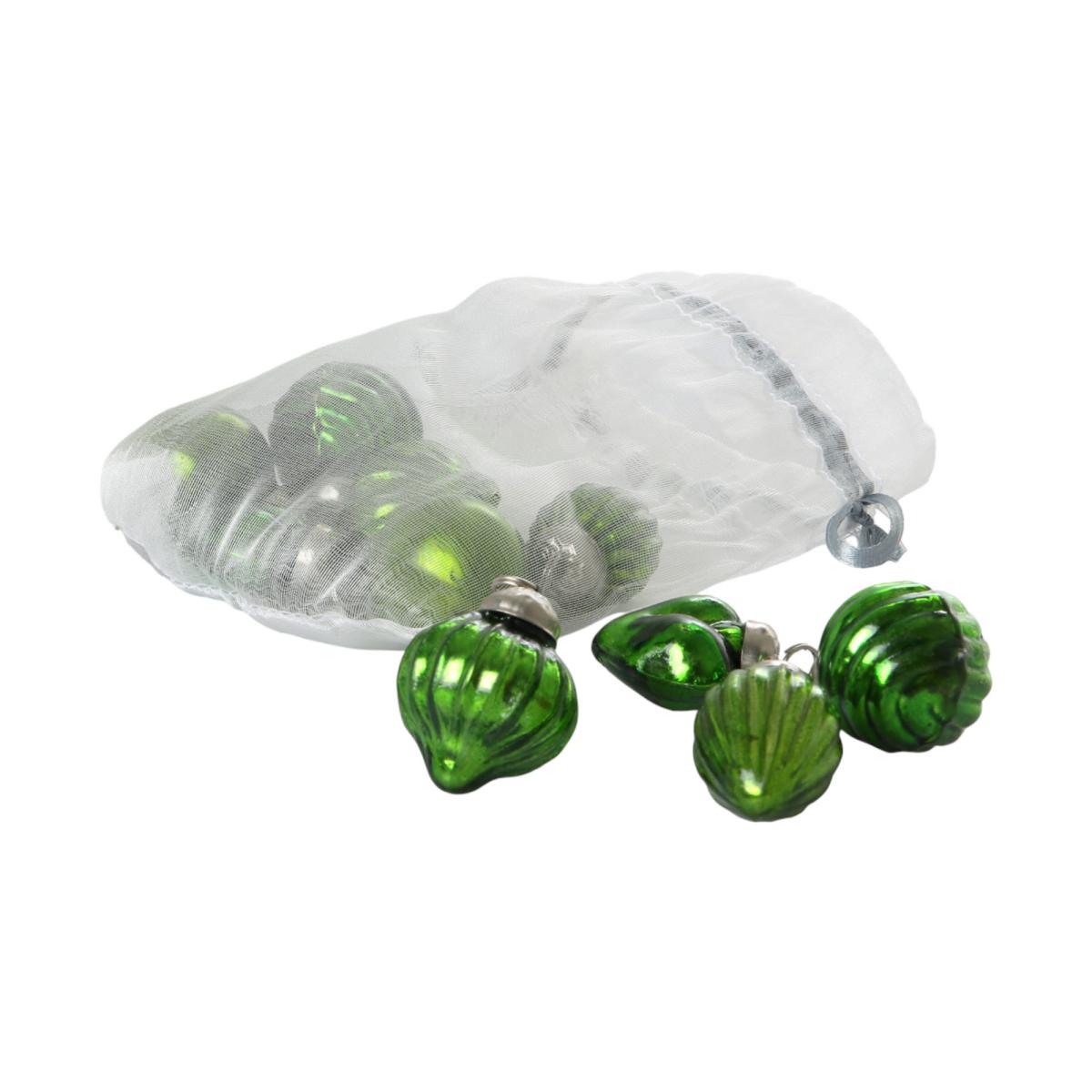 Glas Ornamente im Organzabeutel grün