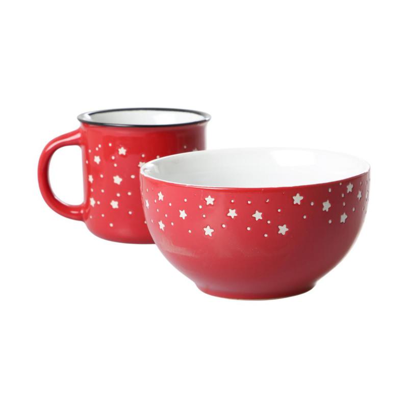 Keramik-Schüssel Weihnachten rot/grün Mix