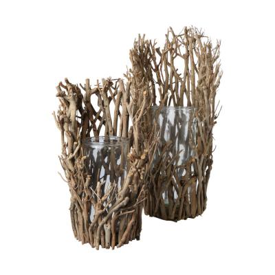 Teeholz Vase mit Glas