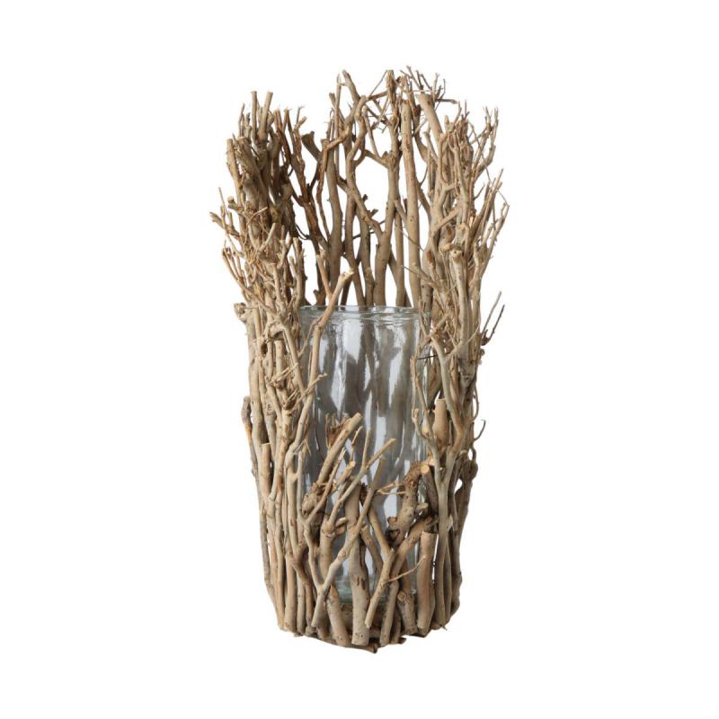 Teeholz Vase mit Glas