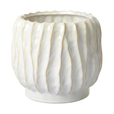 Topf bauchig mit Rillen wei&szlig;