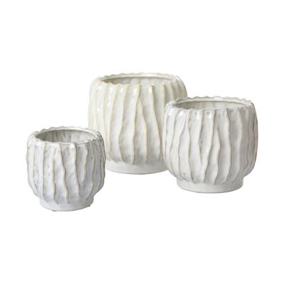 Topf bauchig mit Rillen wei&szlig;