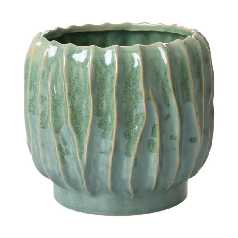 Topf bauchig mit Rillen gr&uuml;n