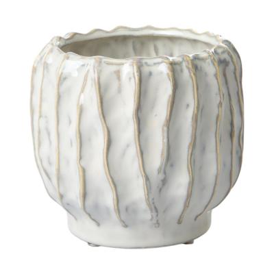 Topf bauchig mit Rillen wei&szlig;