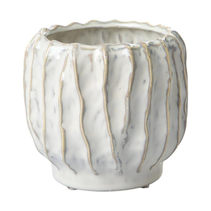 Topf bauchig mit Rillen wei&szlig;