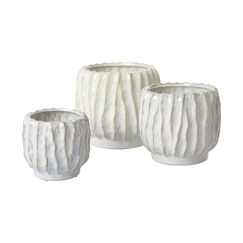 Topf bauchig mit Rillen wei&szlig;