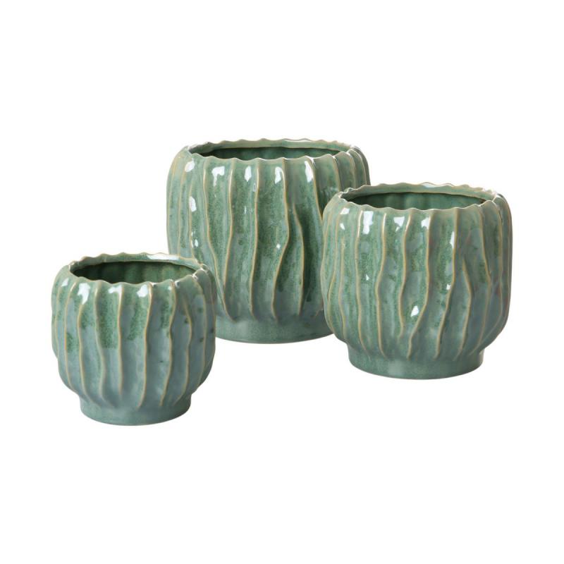 Topf bauchig mit Rillen gr&uuml;n