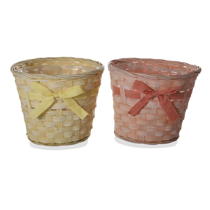 Pflanzkorb mit Schleife - Farbmix