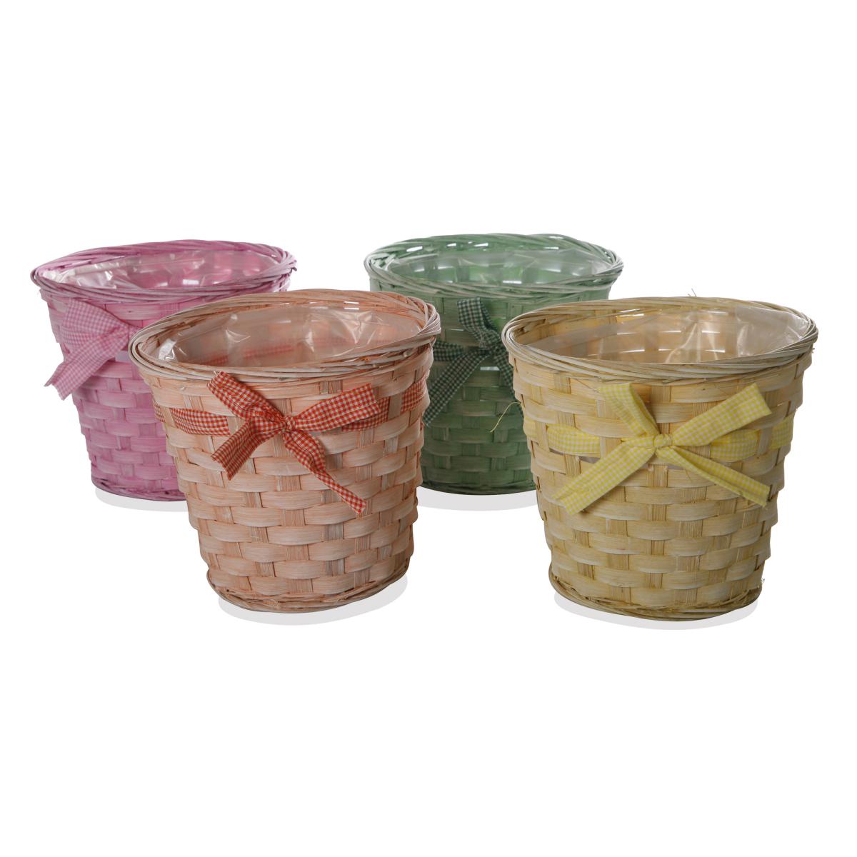 Pflanzkorb mit Schleife - Farbmix