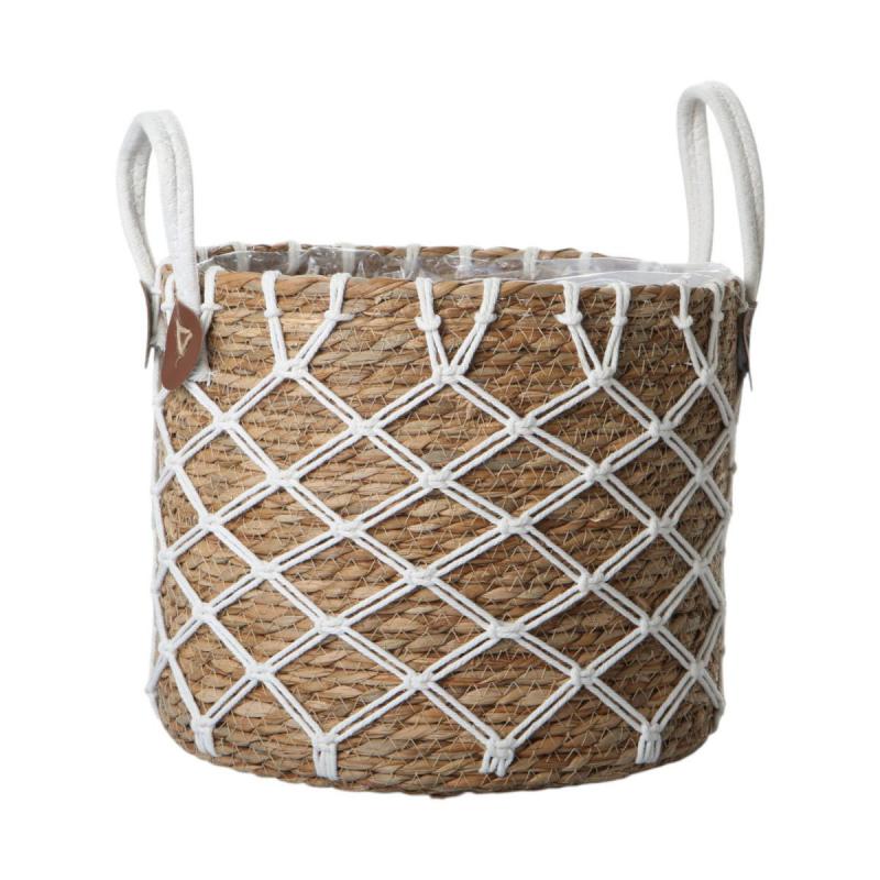 Seegraskorb mit Henkel wei&szlig;es Netzdesign
