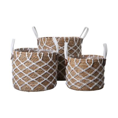 Seegraskorb mit Henkel wei&szlig;es Netzdesign