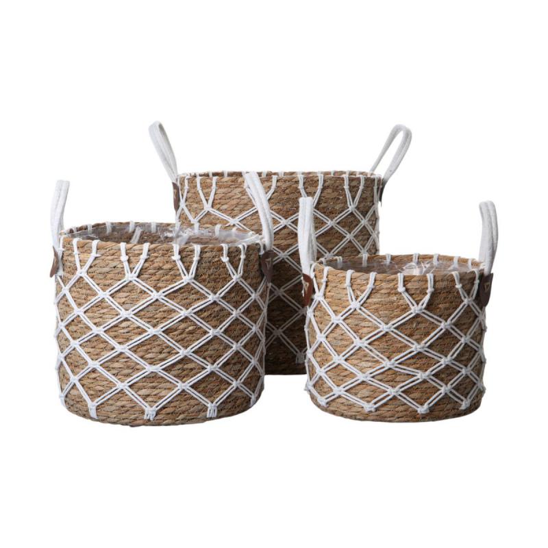 Seegraskorb mit Henkel wei&szlig;es Netzdesign