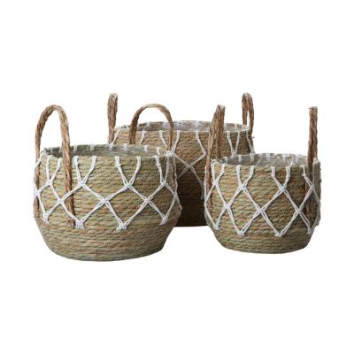 Seegraskorb mit Henkel wei&szlig;es Netzdesign