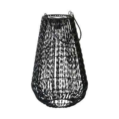 Rattan-Laterne mit Solarleuchte schwarz