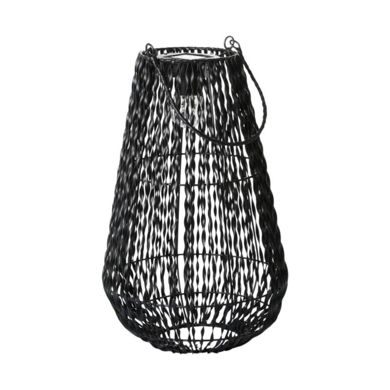 Rattan-Laterne mit Solarleuchte schwarz