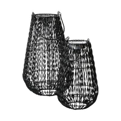 Rattan-Laterne mit Solarleuchte schwarz
