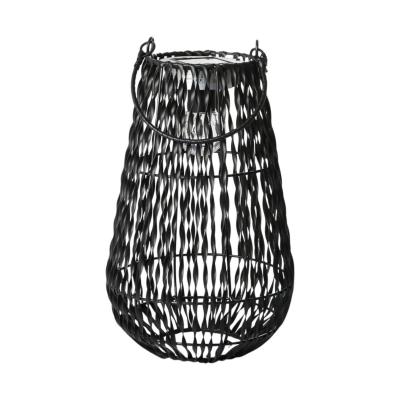 Rattan-Laterne mit Solarleuchte schwarz