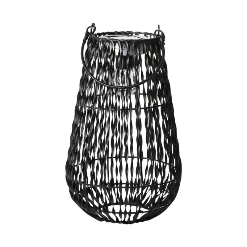 Rattan-Laterne mit Solarleuchte schwarz