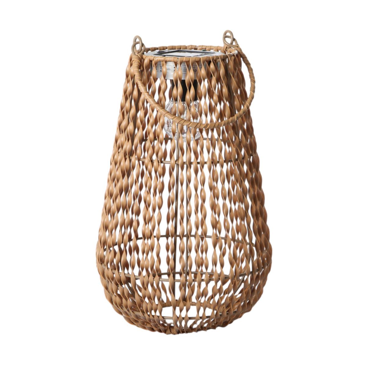 Rattan-Laterne mit Solarleuchte braun