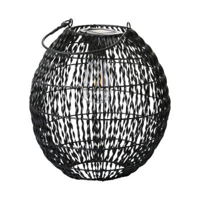 Rattan-Laterne mit Solarleuchte schwarz