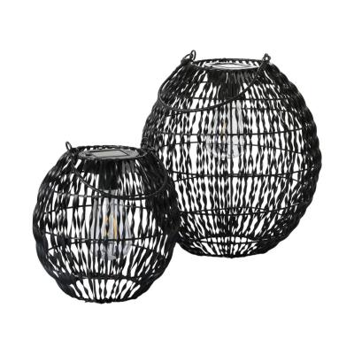 Rattan-Laterne mit Solarleuchte schwarz