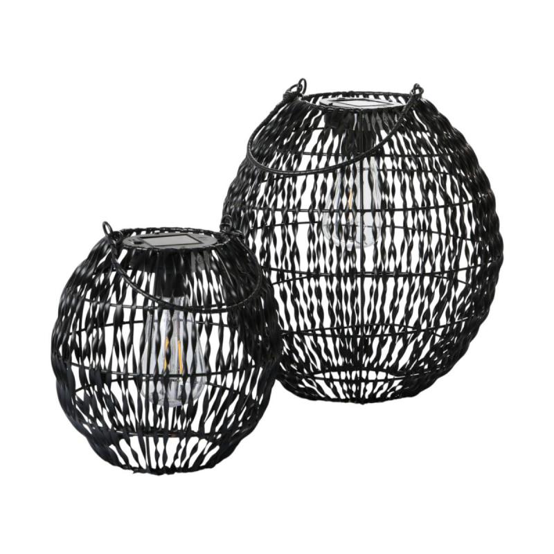 Rattan-Laterne mit Solarleuchte schwarz
