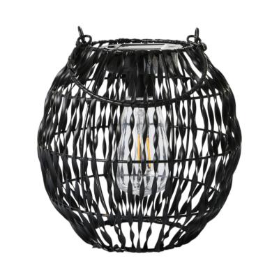 Rattan-Laterne mit Solarleuchte schwarz