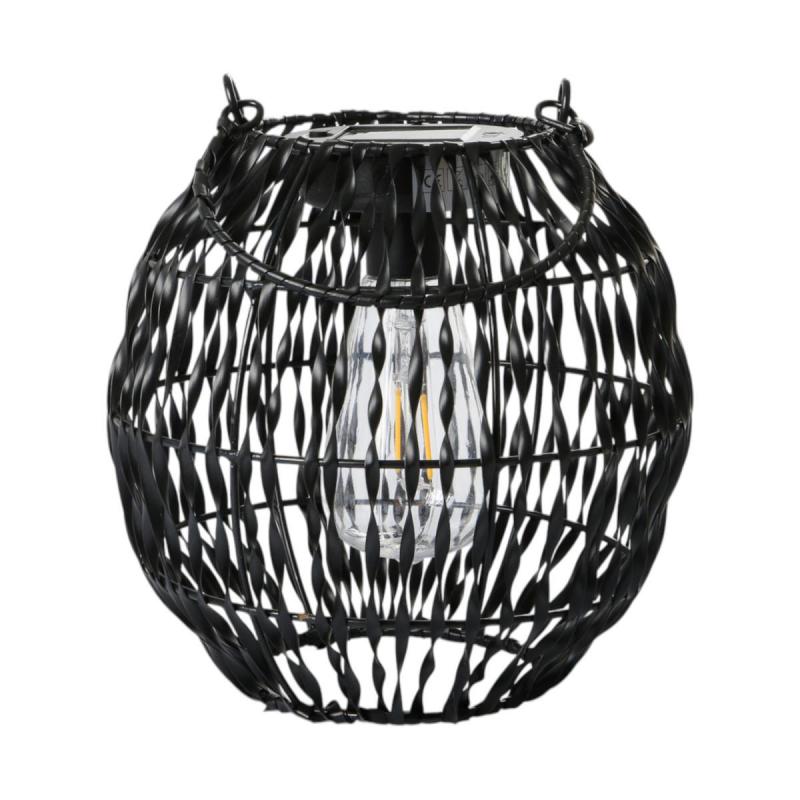 Rattan-Laterne mit Solarleuchte schwarz