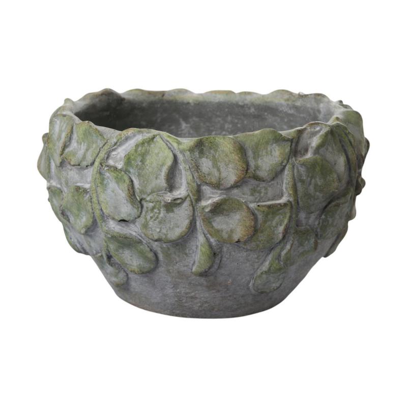 Zementschale mit Bl&auml;ttern