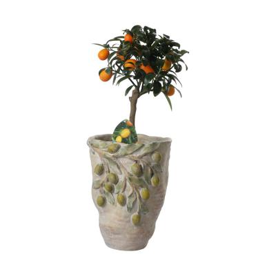 Zementvase mit Zitronen