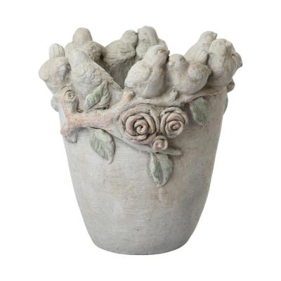 Zementvase mit V&ouml;geln