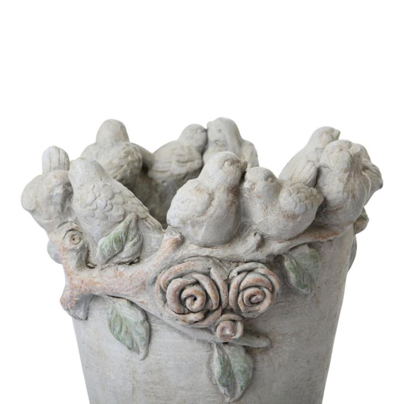 Zementvase mit V&ouml;geln