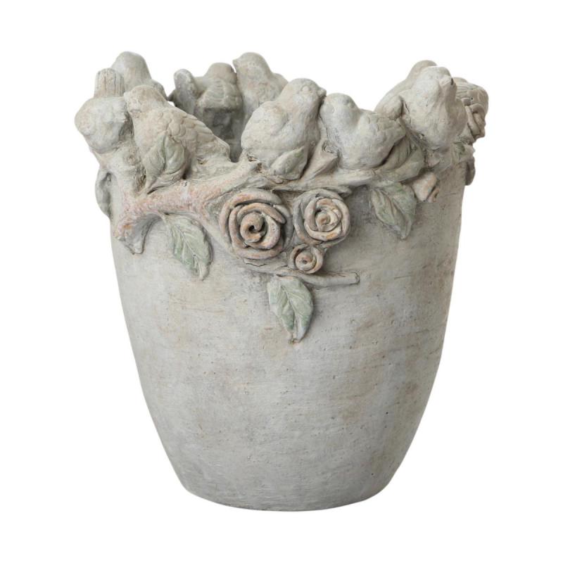 Zementvase mit V&ouml;geln