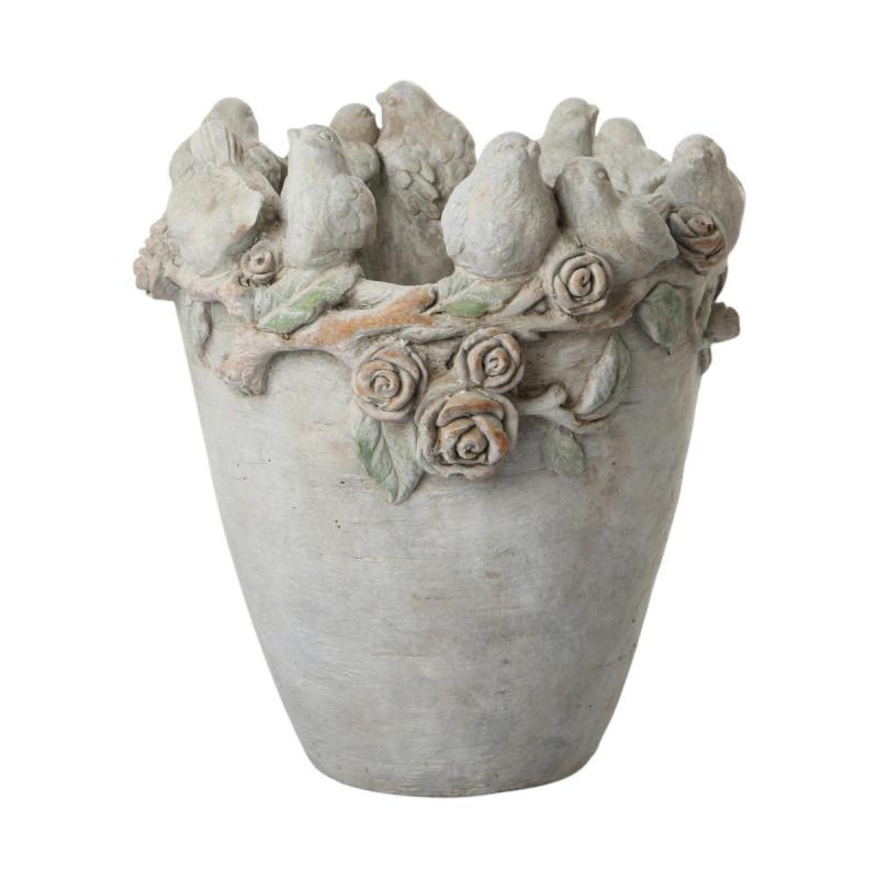 Zementvase mit V&ouml;geln