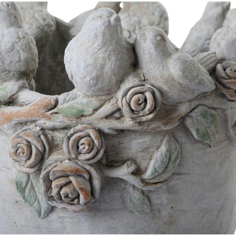Zementvase mit V&ouml;geln