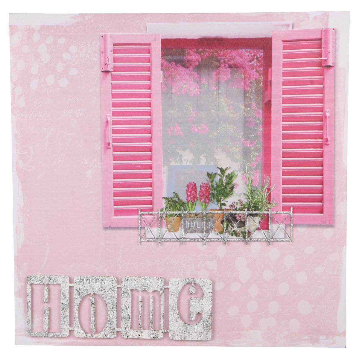 3D-Bild Fensterladen mit Blumen pink