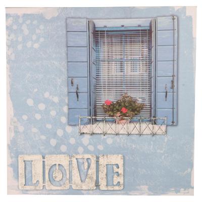 3D-Bild Fensterladen mit Blumen blau