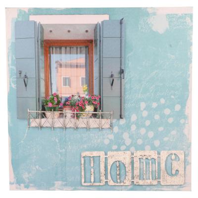3D-Bild Fensterladen mit Blumen t&uuml;rkis