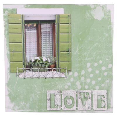 3D-Bild Fensterladen mit Blumen gr&uuml;n
