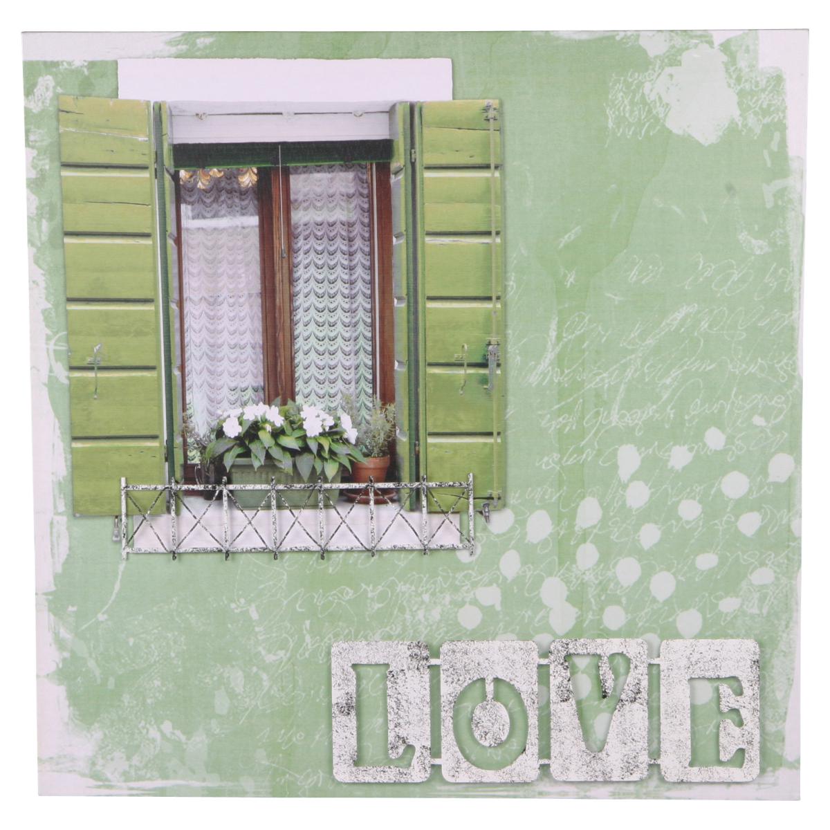 3D-Bild Fensterladen mit Blumen gr&uuml;n