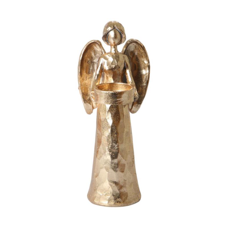 Poly-Engel mit Teelichthalter gold