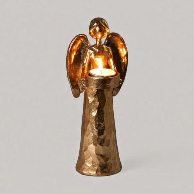 Poly-Engel mit Teelichthalter gold