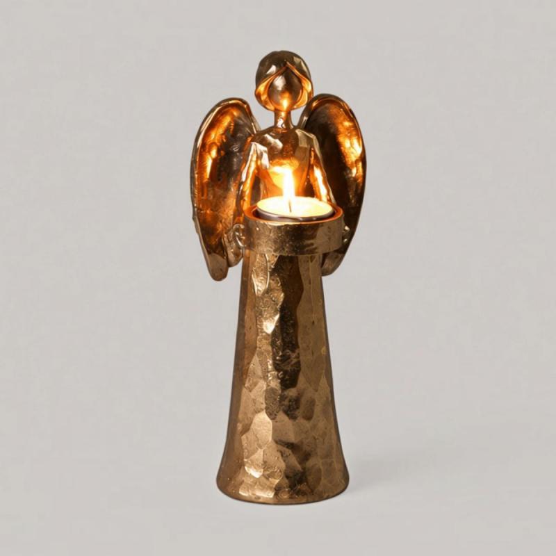 Poly-Engel mit Teelichthalter gold