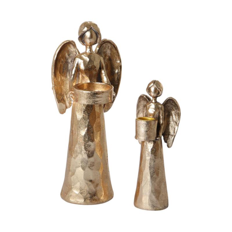 Poly-Engel mit Teelichthalter gold