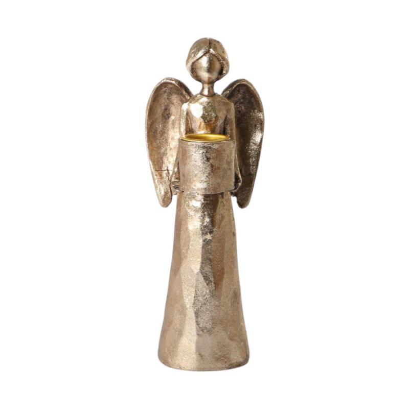 Poly-Engel mit Teelichthalter gold