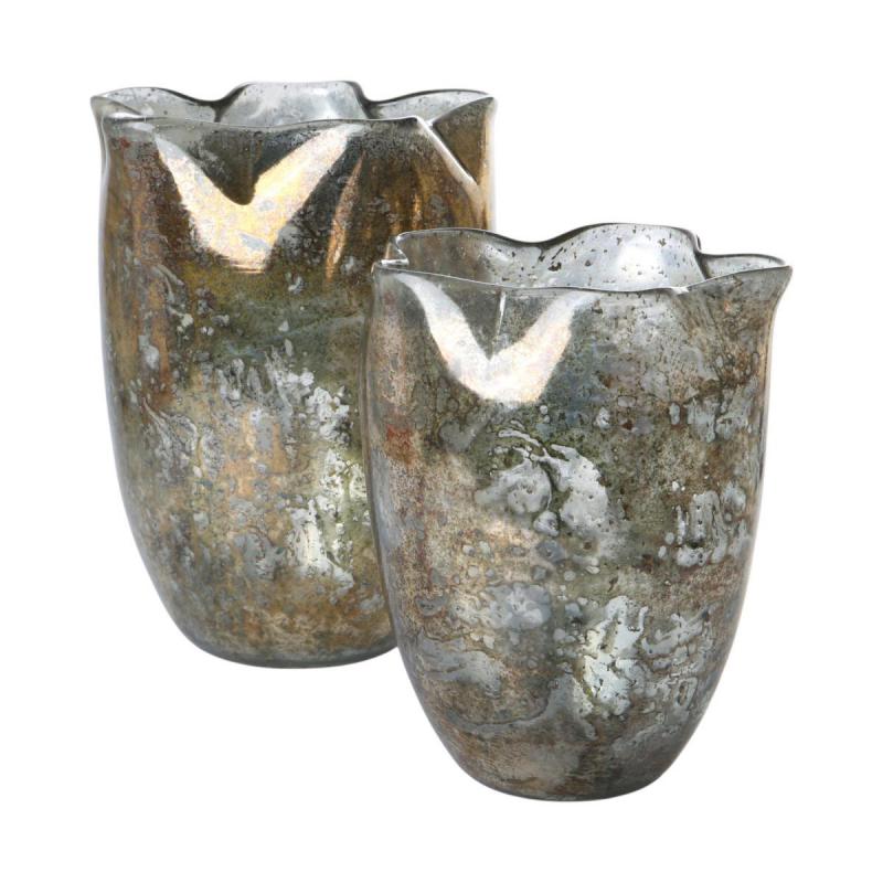 Glas-Vase faltig silber