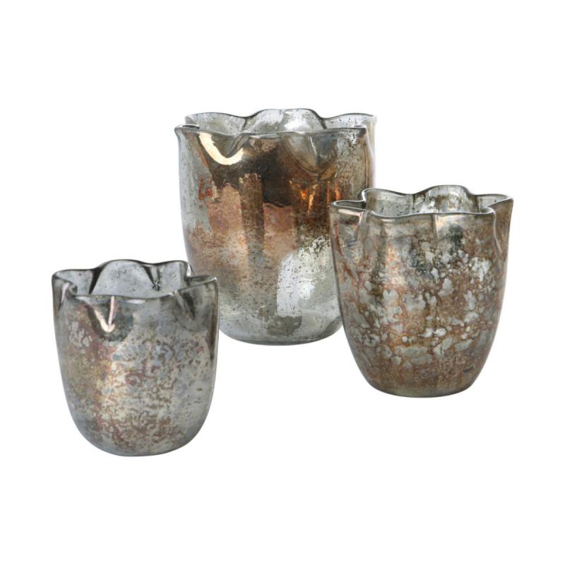 Glas-Vase faltig silber