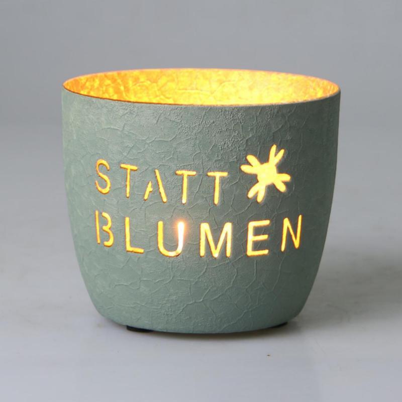 Windlicht "statt Blumen" hellgr&uuml;n