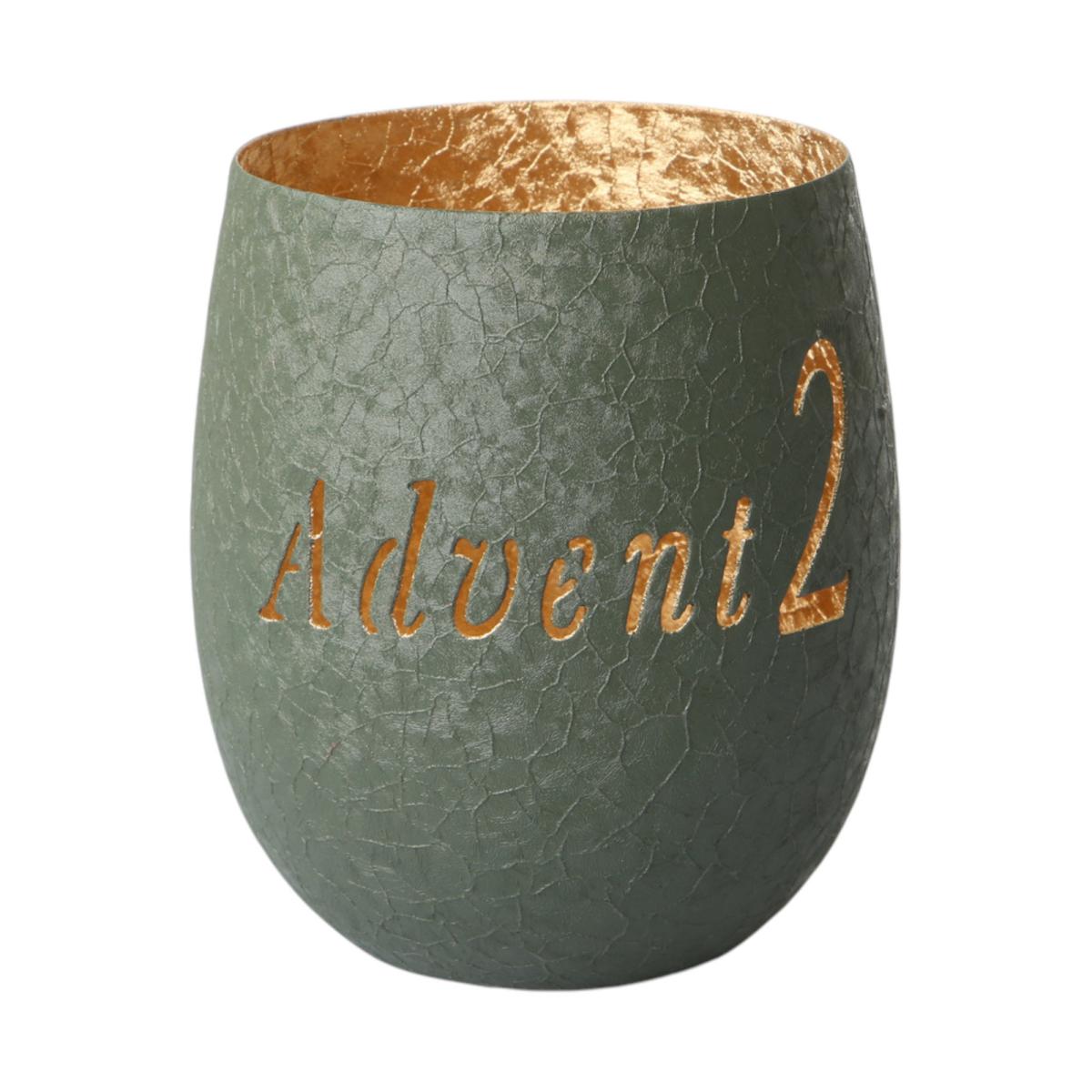 Windlicht "2.Advent" gr&uuml;n