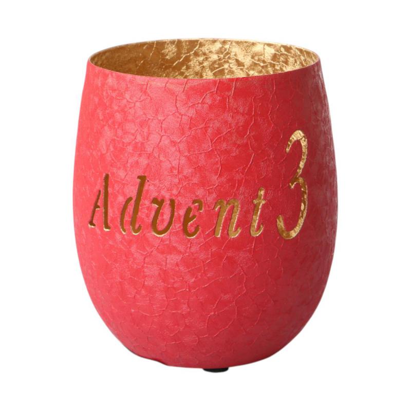 Windlicht "3.Advent" rot